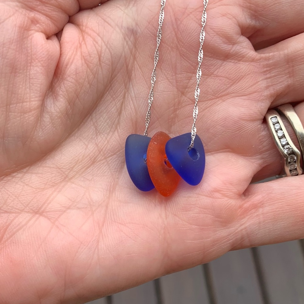 Sterling Silver Sea Glass Trio Necklace New - Picture 2 of 5